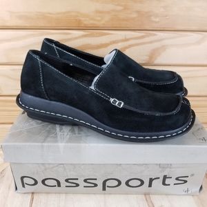 Suede Leather Loafer Black Slip on Comfort Shoes Moc Toe NEW CL 'Passports' 8.5M